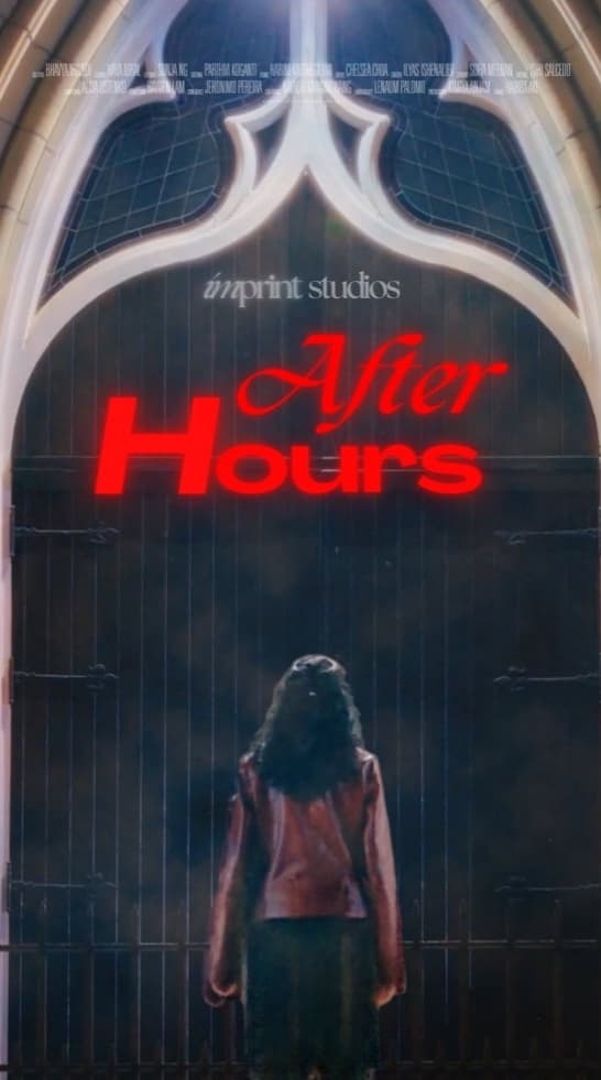 After Hours, Pt. 2 reel cover: someone walks toward a wall of Gothic arched doors under red neon script